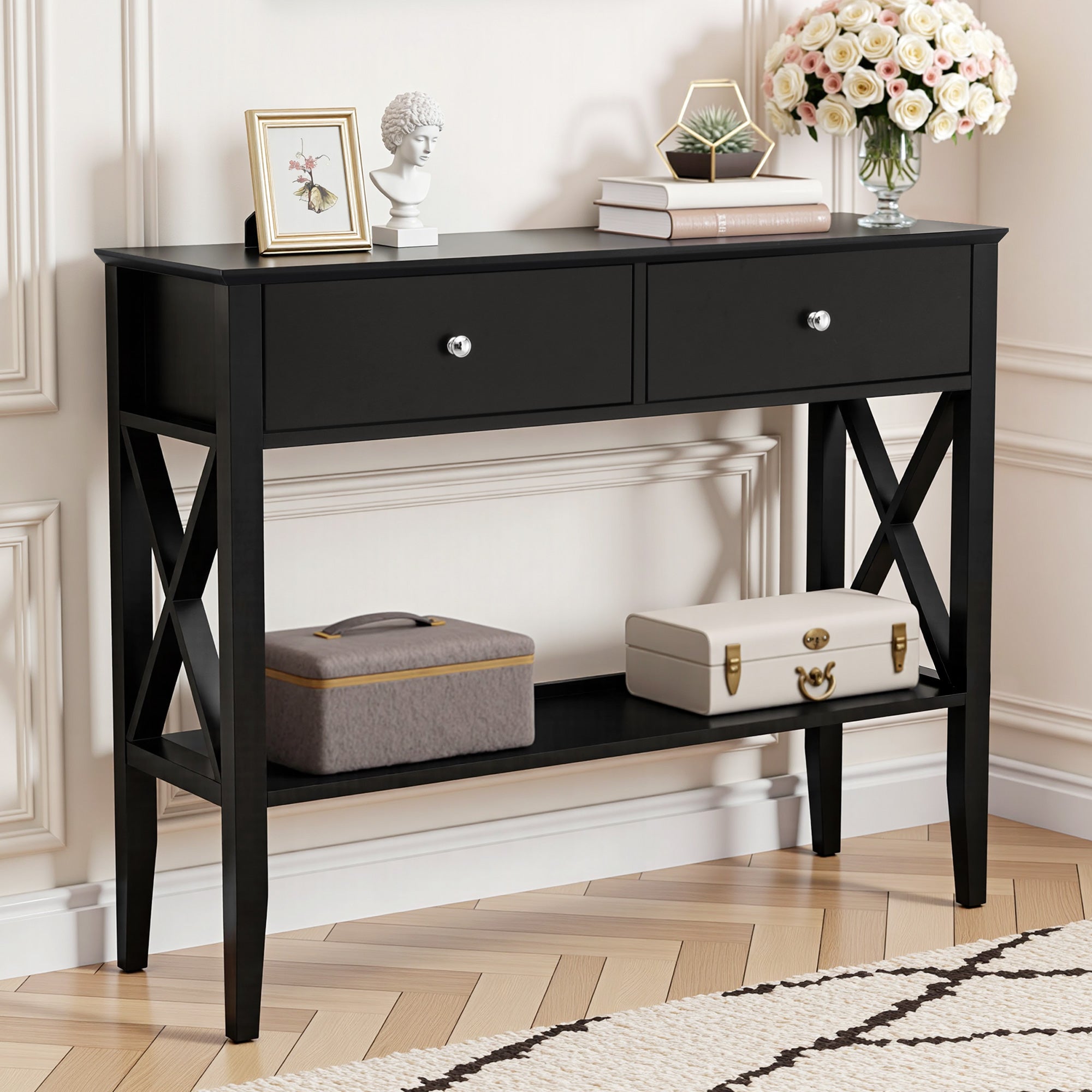 Console Table 2 Drawers 100CM Black