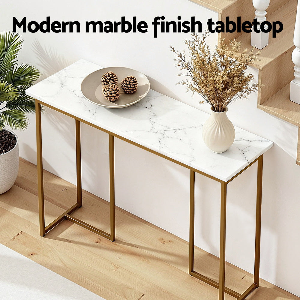 Console Table Marble Effect White&Gold