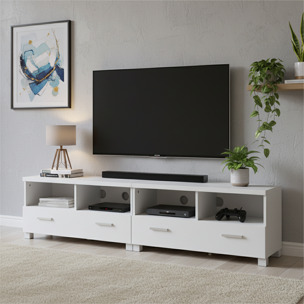 TV Cabinet Entertainment Unit 180cm White Eddie
