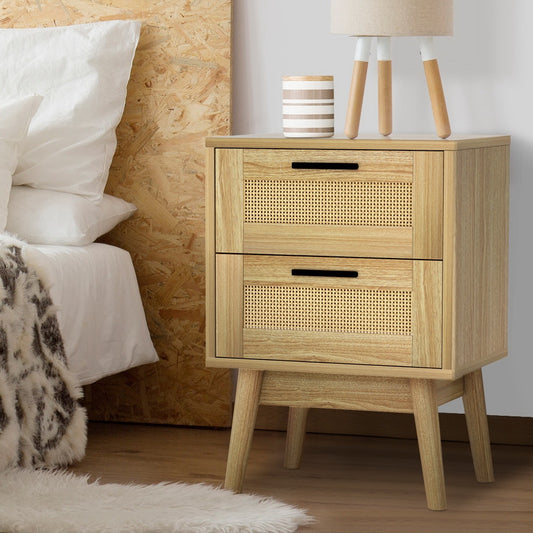 Bedside Table 2 Drawers Wood - RIE Oak