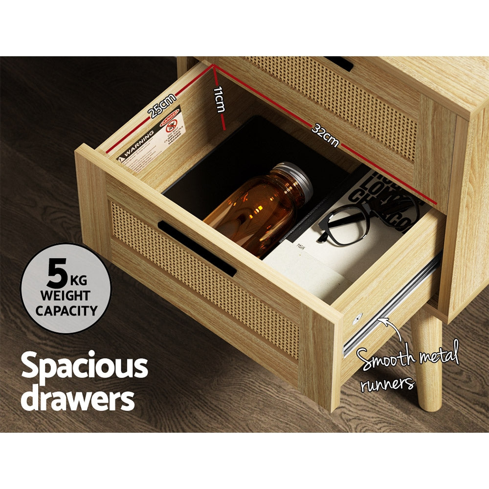 Bedside Table 2 Drawers Wood - RIE Oak