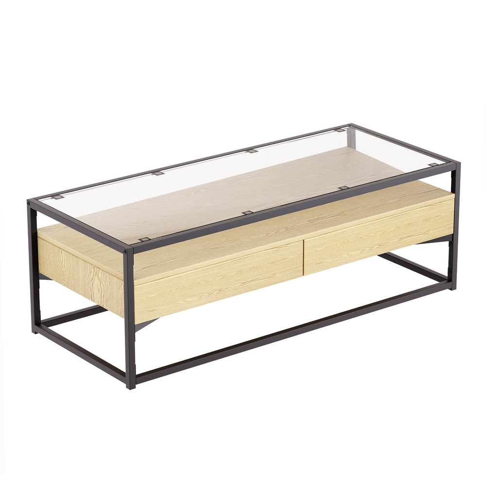 Table 2 Drawers Glass Tabletop Pine