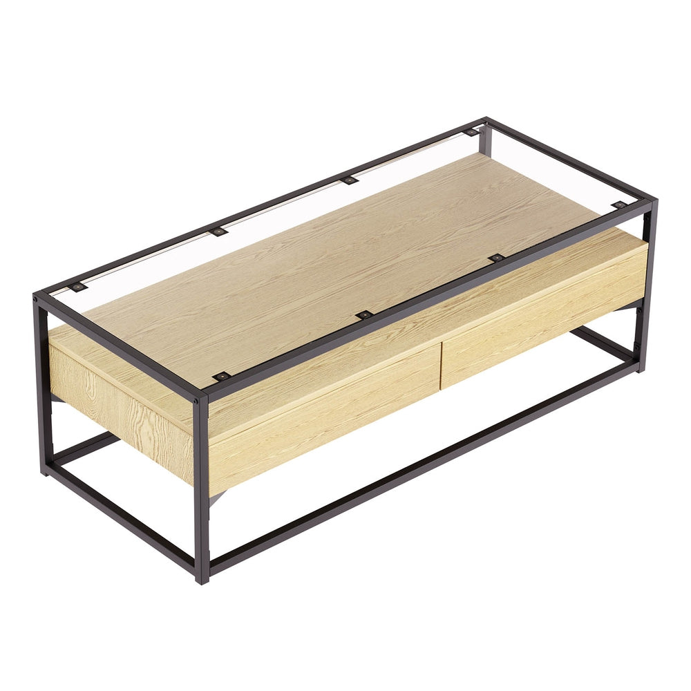 Table 2 Drawers Glass Tabletop Pine