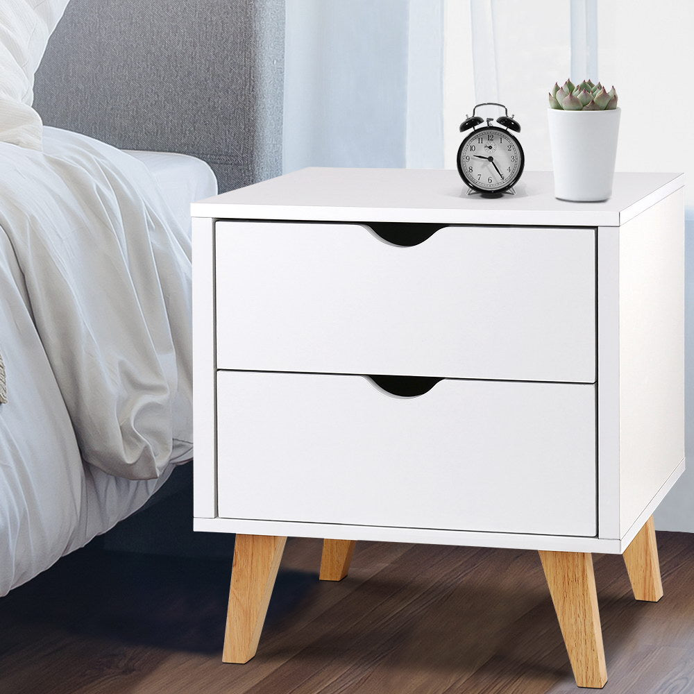 Bedside Table 2 Drawers - ANDERS White