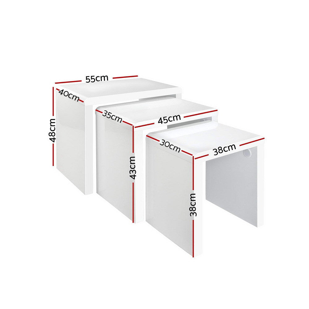 Nesting Coffee Table Set of 3 Glossy White