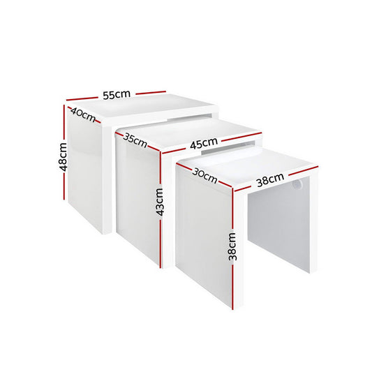 Nesting Coffee Table Set of 3 Glossy White