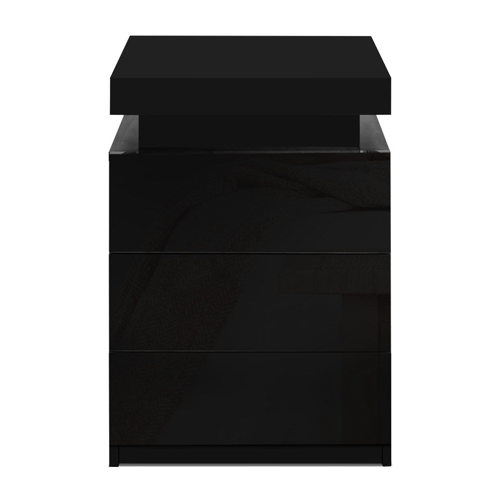 Bedside Table LED 3 Drawers - COLEY Black