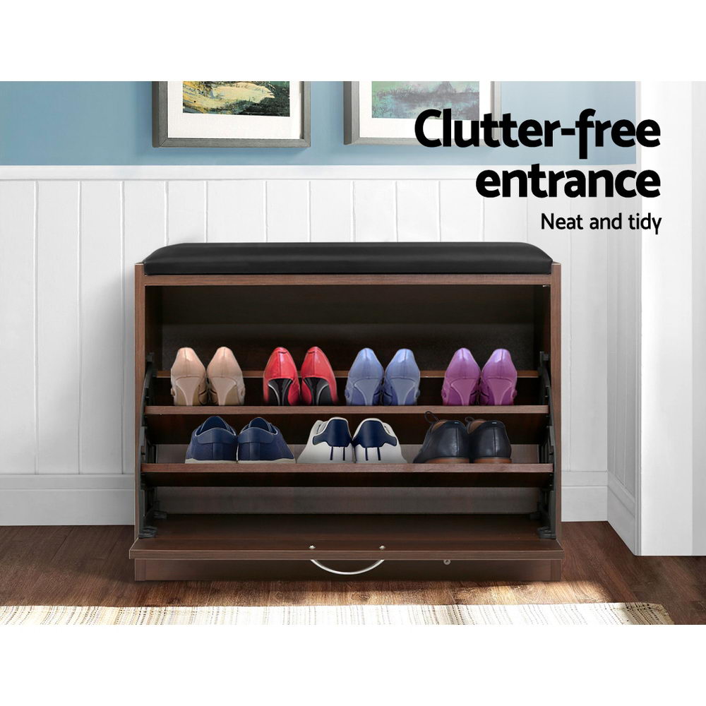 Shoe Rack Cabinet Bench15 Pairs Walnut Kyla