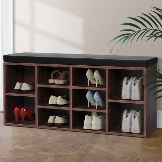Shoe Rack Cabinet Bench 10 Cubes - Walnut
