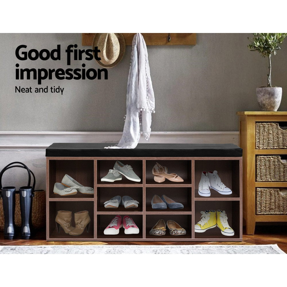 Shoe Rack Cabinet Bench 10 Cubes - Walnut