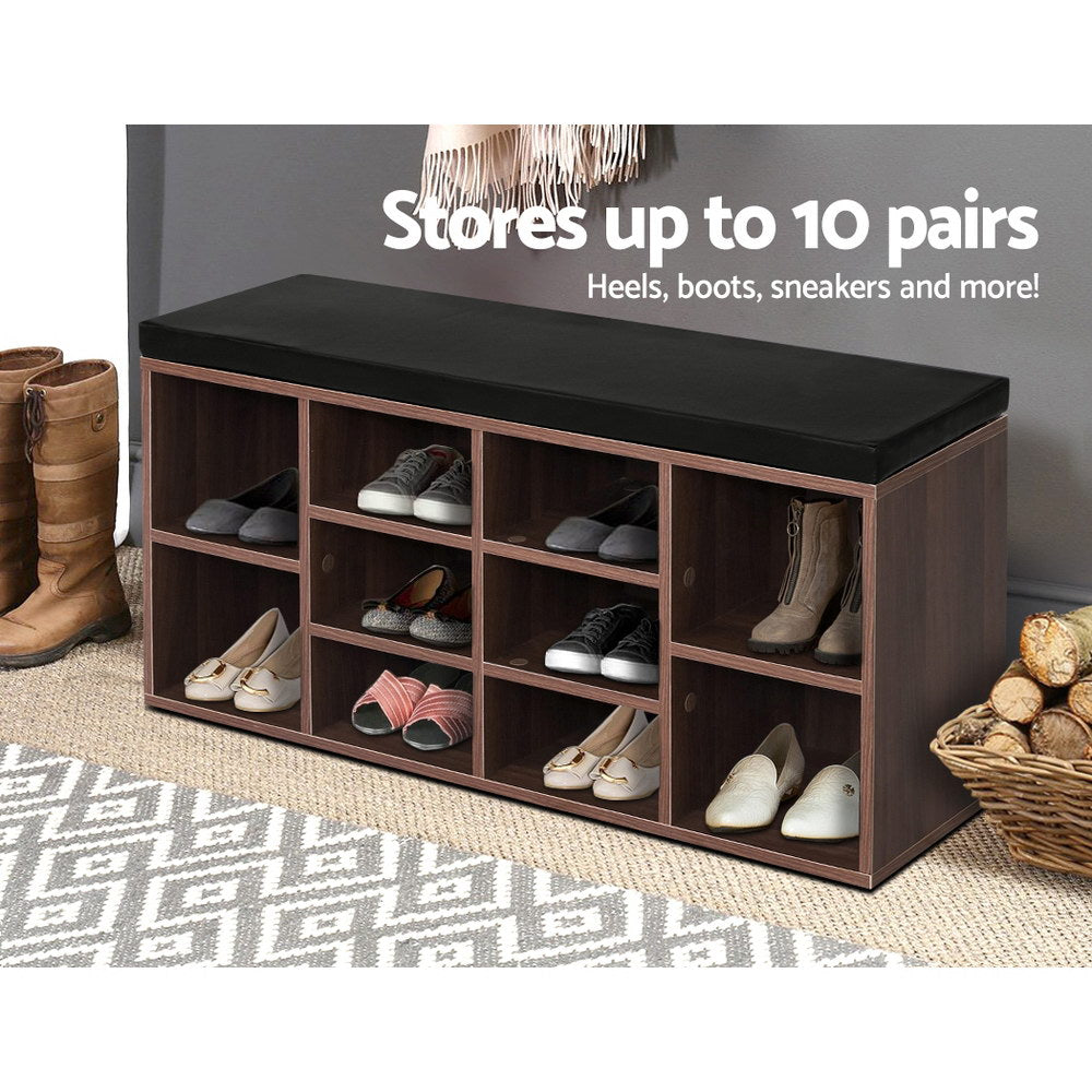 Shoe Rack Cabinet Bench 10 Cubes - Walnut