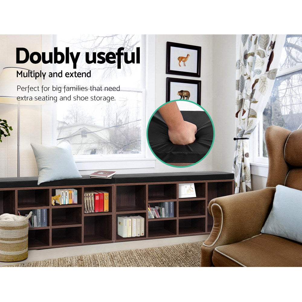 Shoe Rack Cabinet Bench 10 Cubes - Walnut