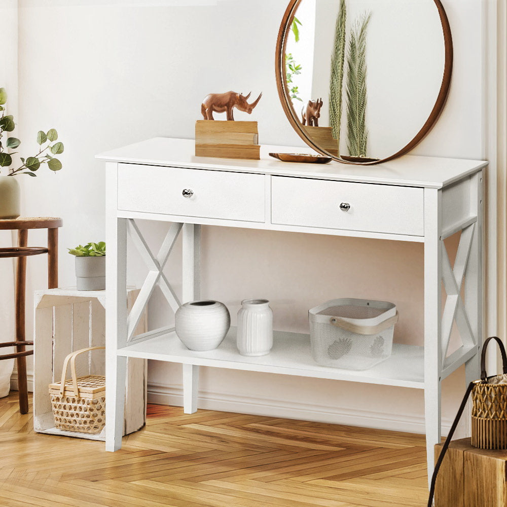 Console Table 2 Drawers 100CM White Chole