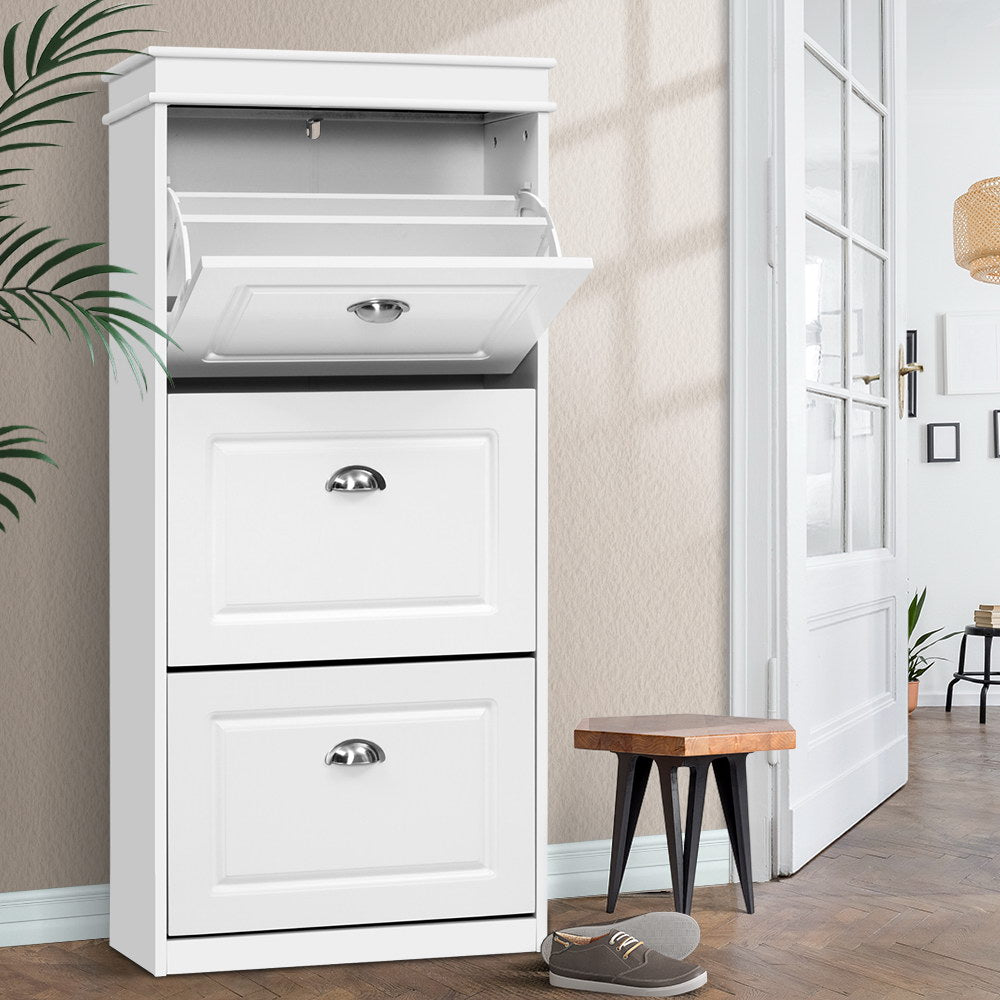 Shoe Rack Cabinet 18 Pairs 3-tier White Sena