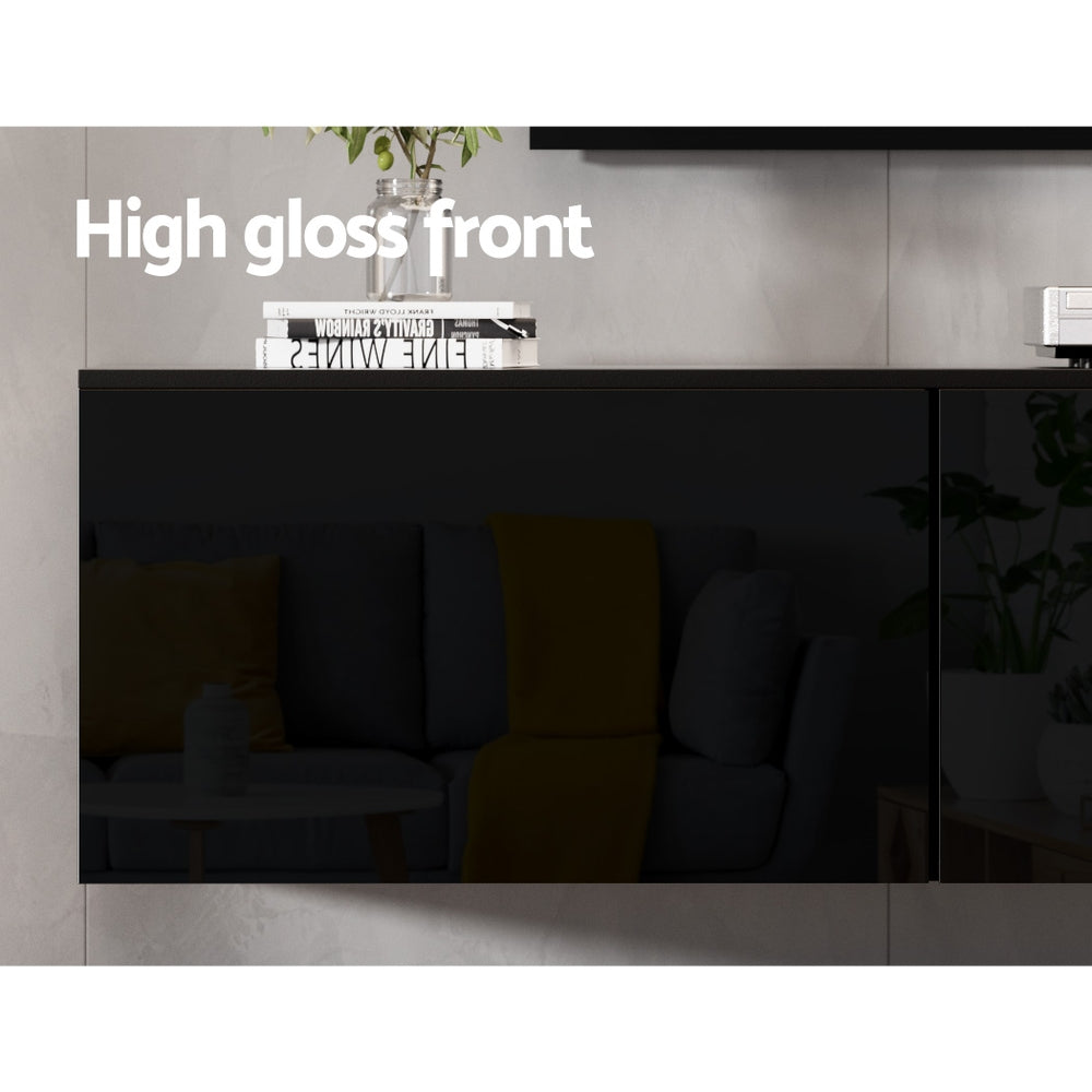 Entertainment Unit TV Cabinet High Glossy Black 3 Cabinets 200CM