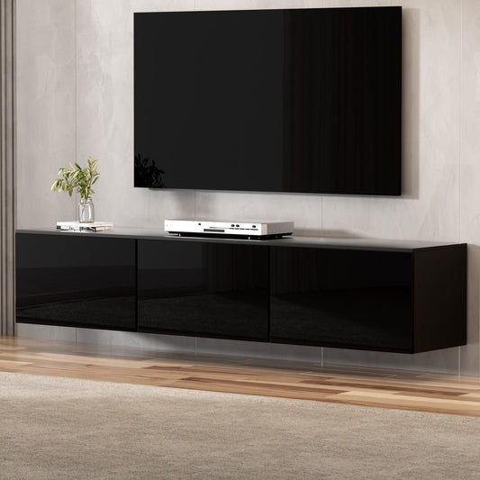 Entertainment Unit TV Cabinet High Glossy Black 3 Cabinets 200CM