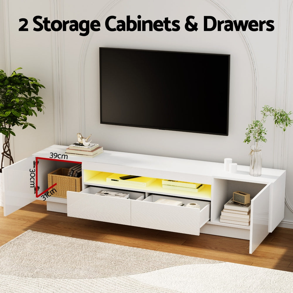 TV Unit Entertainment Unit Storage Drawer RGB LED 180cm White