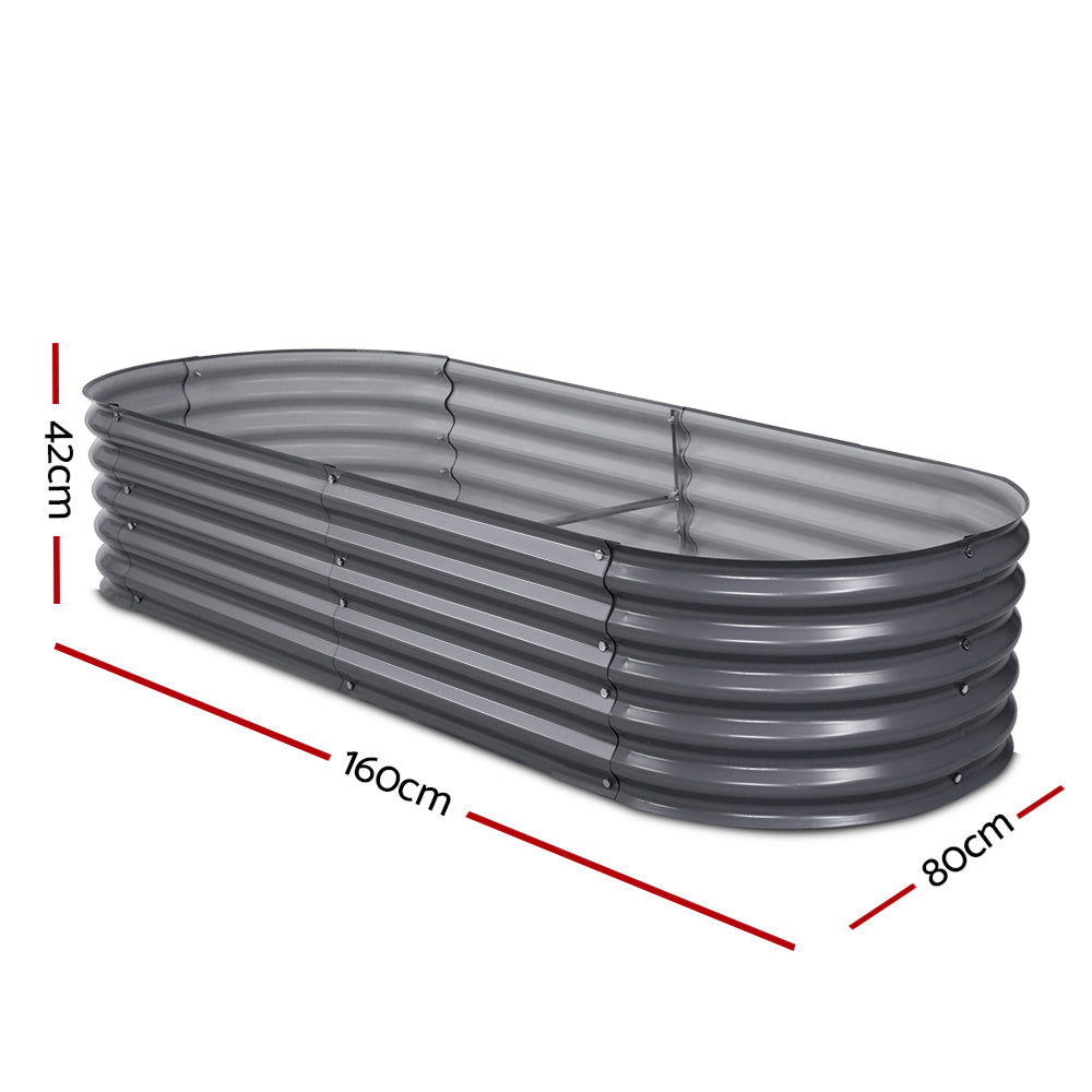 2x Garden Bed 160X80X42cm Oval Planter Box Raised Container Galvanised