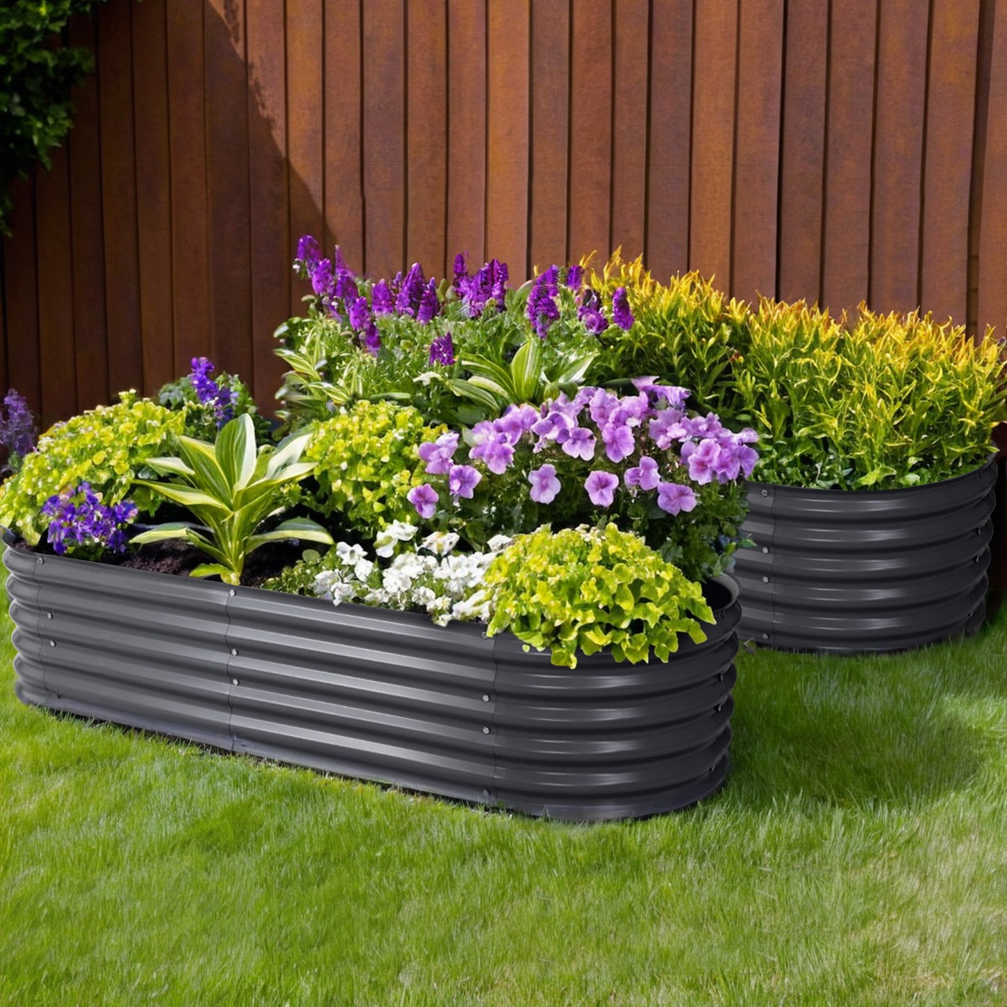 2x Garden Bed 160X80X42cm Oval Planter Box Raised Container Galvanised