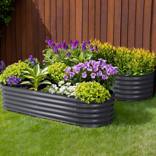 2x Garden Bed 160X80X42cm Oval Planter Box Raised Container Galvanised