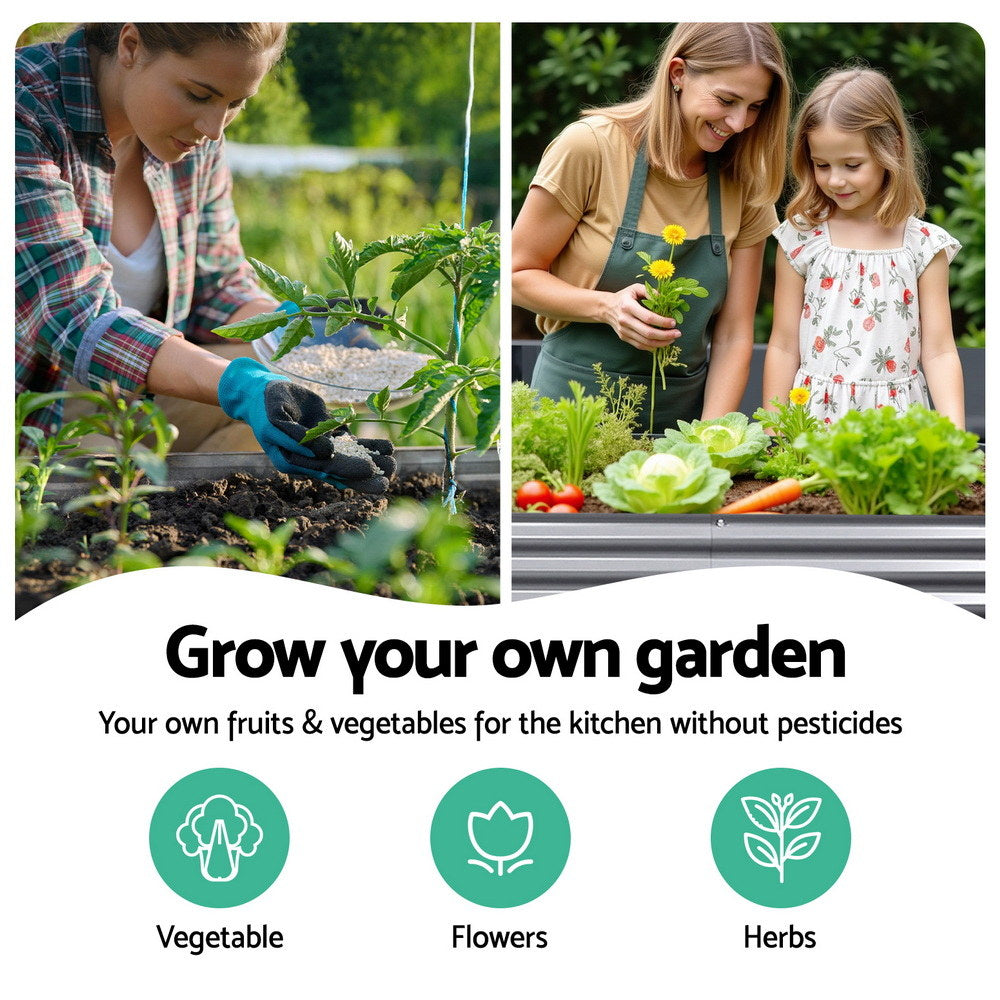 2x Garden Bed 320X80X42cm Oval Planter Box Container Galvanised