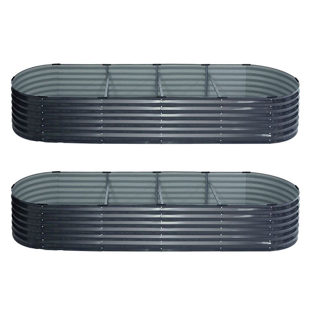 2x Garden Bed 320X80X42cm Oval Planter Box Container Galvanised