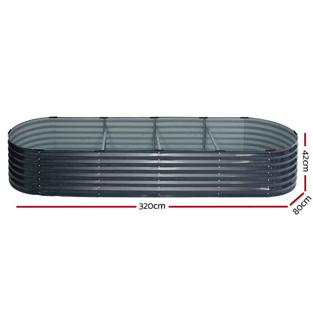 2x Garden Bed 320X80X42cm Oval Planter Box Container Galvanised