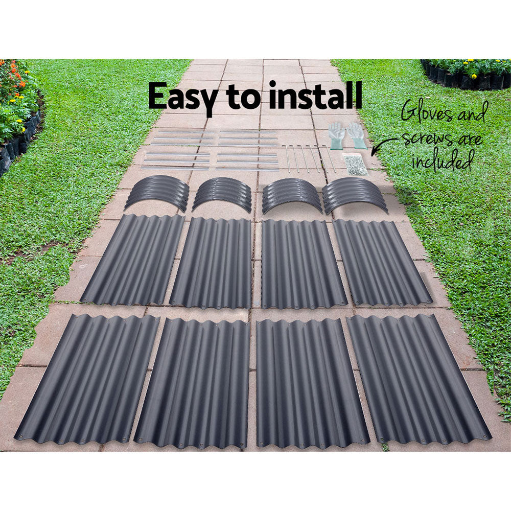 2x Garden Bed 320X80X42cm Oval Planter Box Container Galvanised