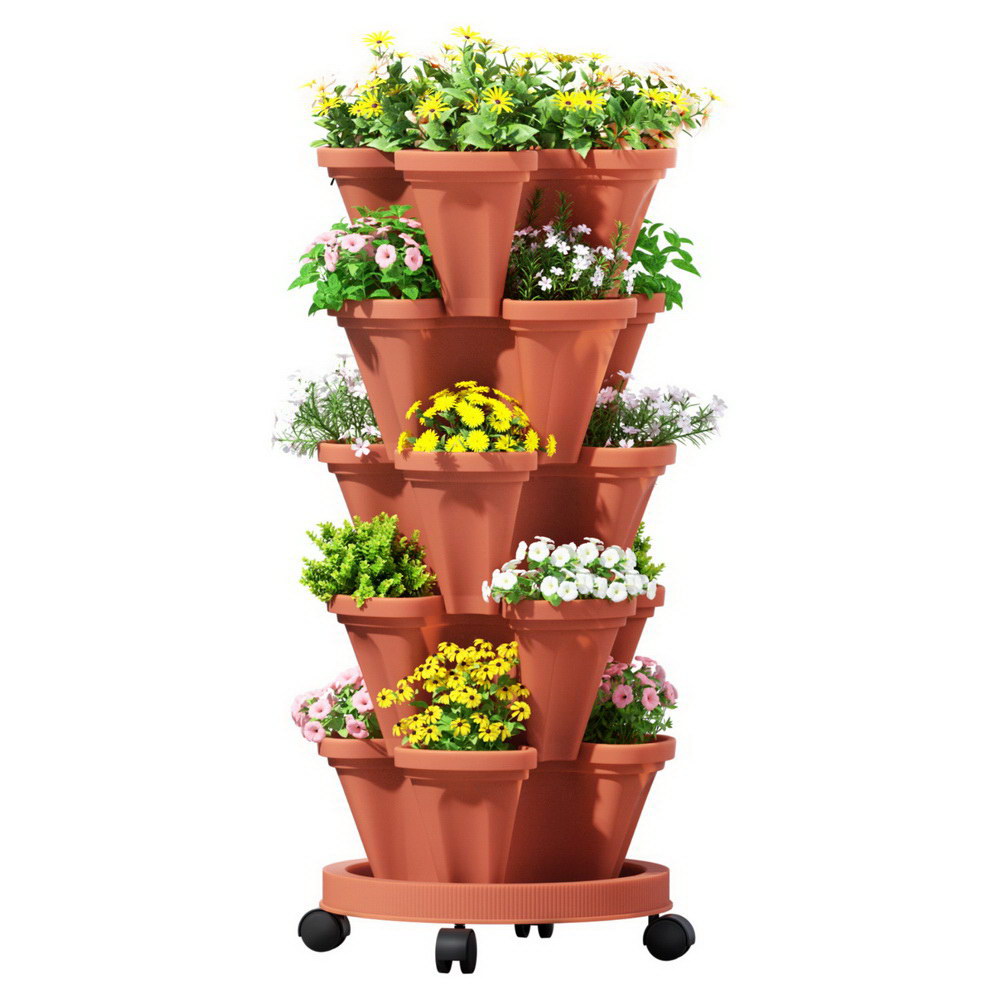 5 Tier Vertical Garden Brick Red Strawberry Stackable Planters Herbs Petunias