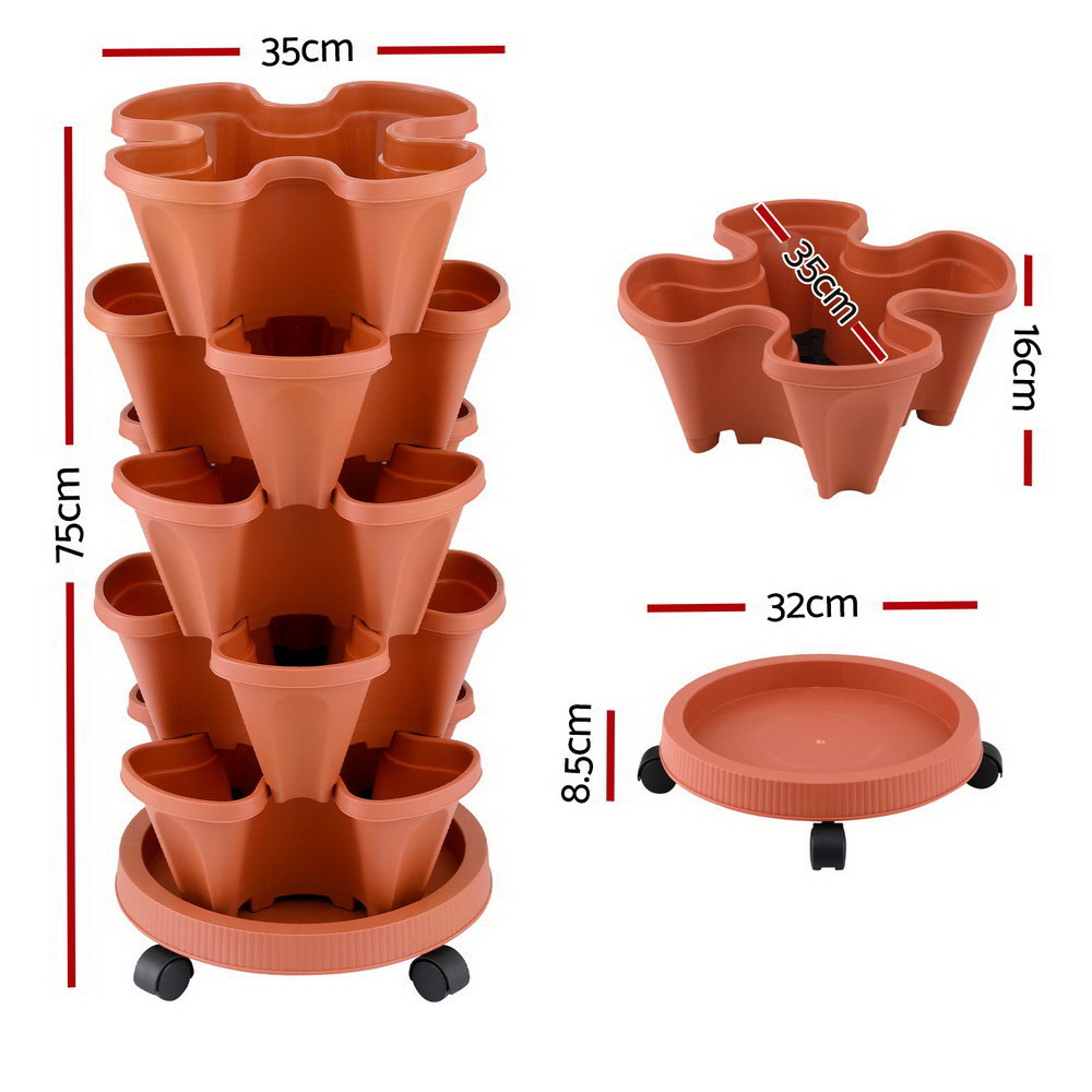 5 Tier Vertical Garden Brick Red Strawberry Stackable Planters Herbs Petunias