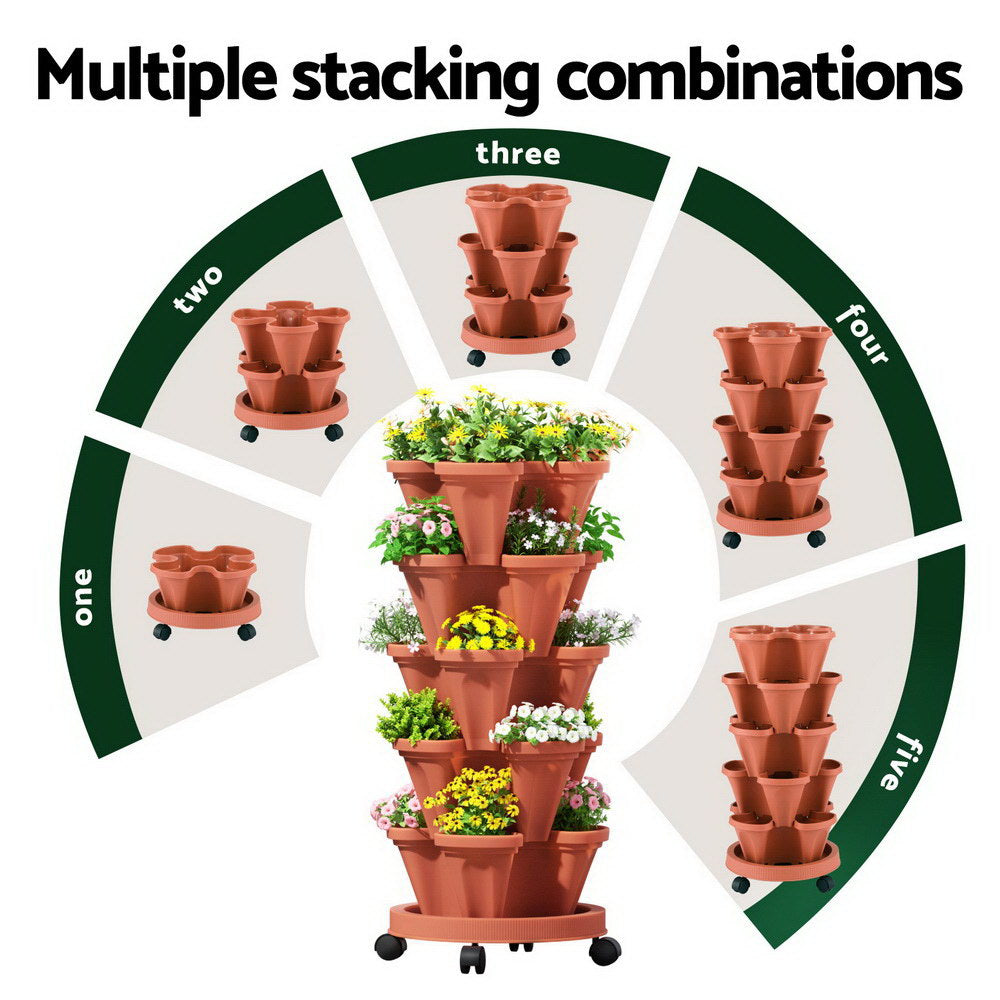 5 Tier Vertical Garden Brick Red Strawberry Stackable Planters Herbs Petunias