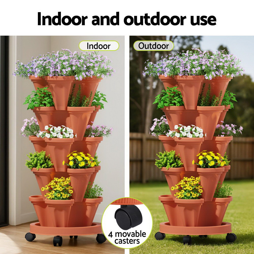 5 Tier Vertical Garden Brick Red Strawberry Stackable Planters Herbs Petunias