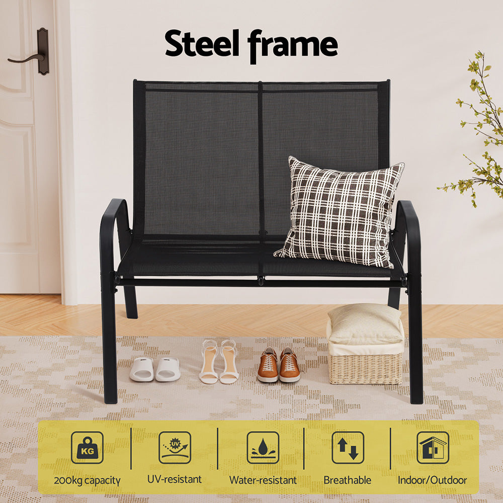 Garden Bench Seat Steel Outdoor Patio Park Lounge Backyard Chair Black