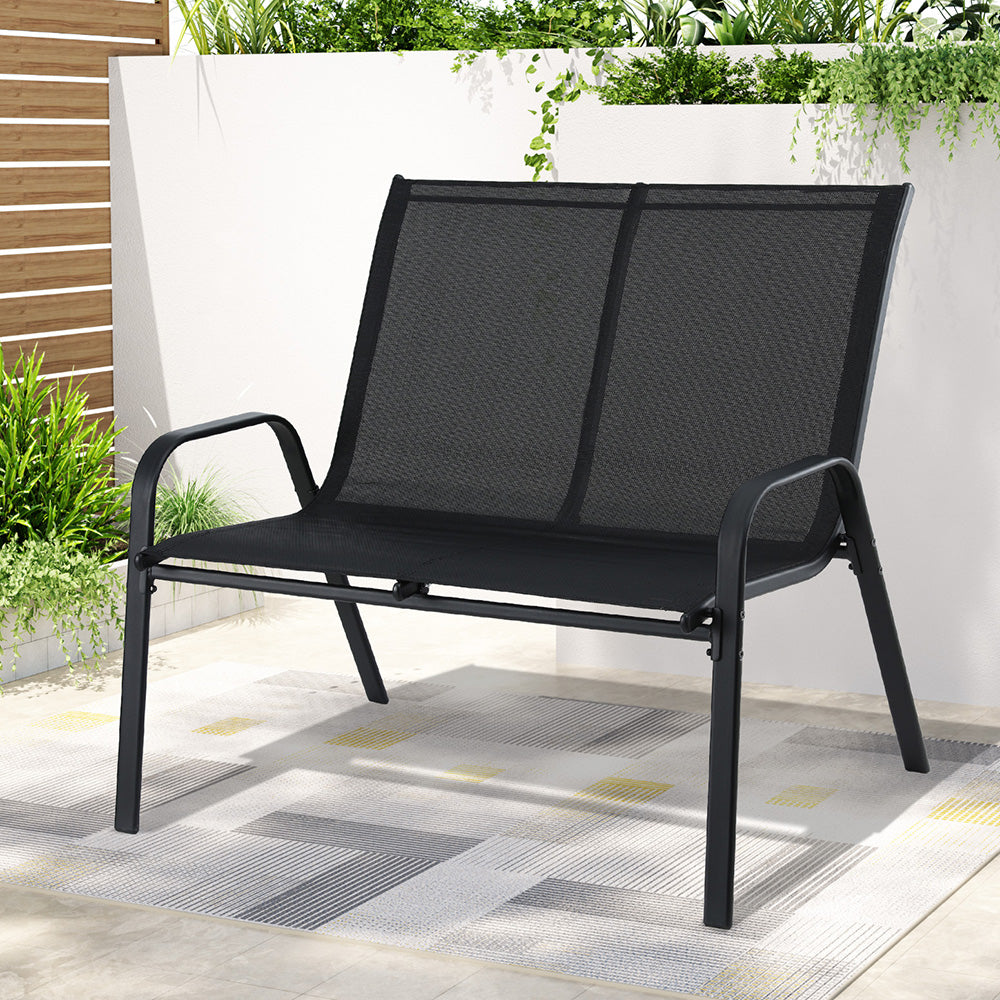 Garden Bench Seat Steel Outdoor Patio Park Lounge Backyard Chair Black