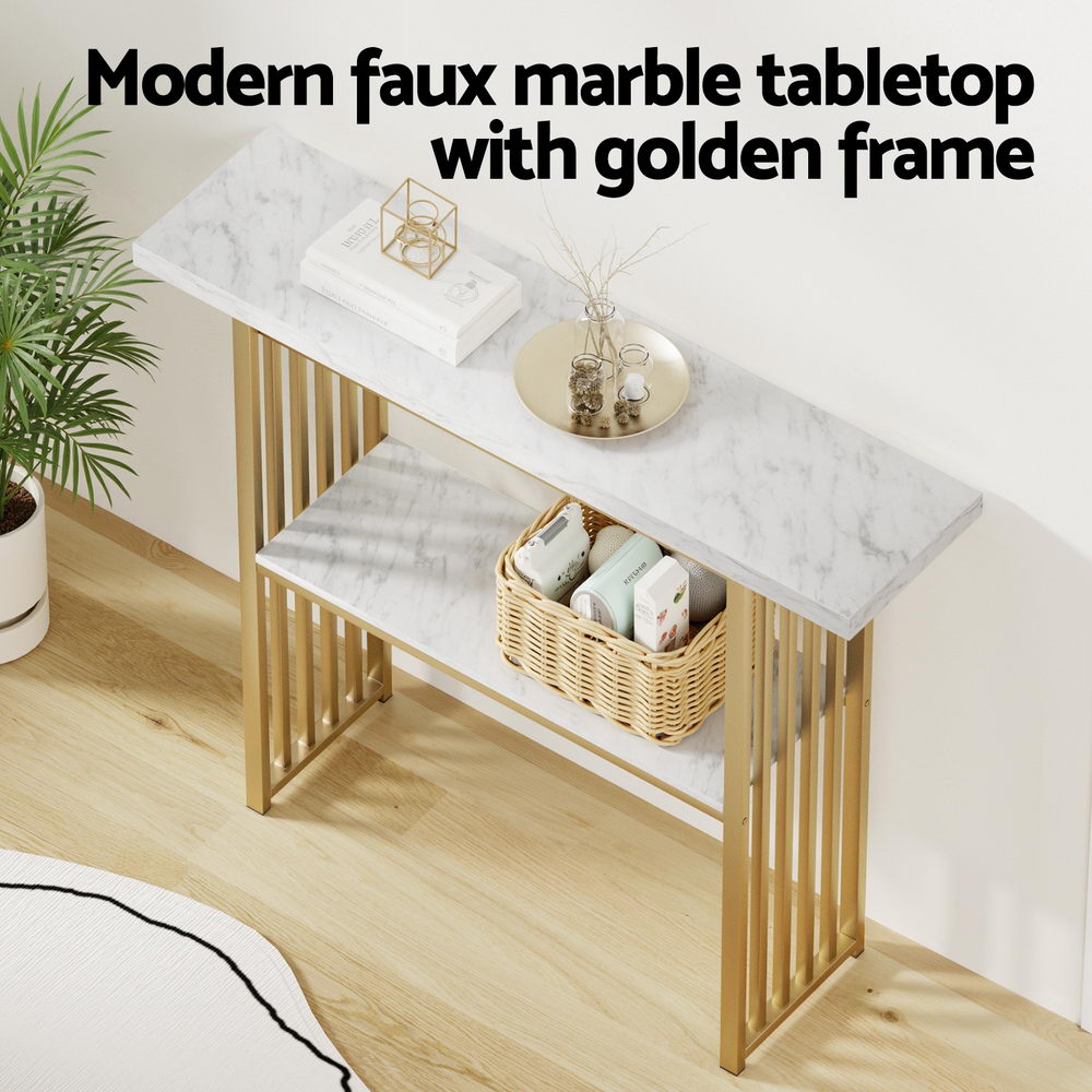 Console Table Marble Effect White&Gold