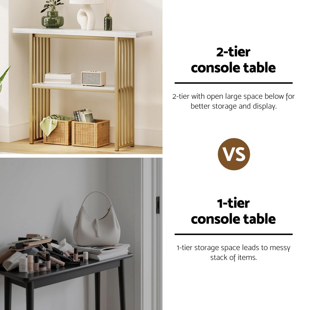Console Table Marble Effect White&Gold