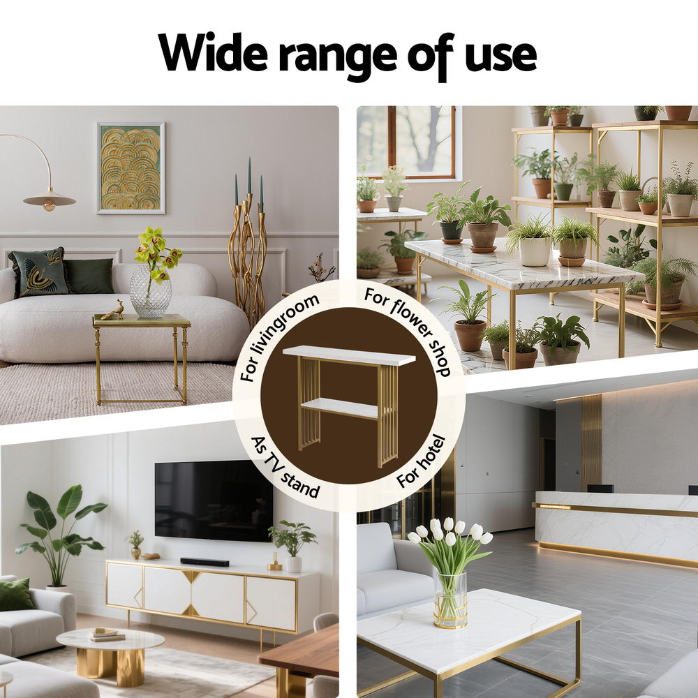 Console Table Marble Effect White&Gold