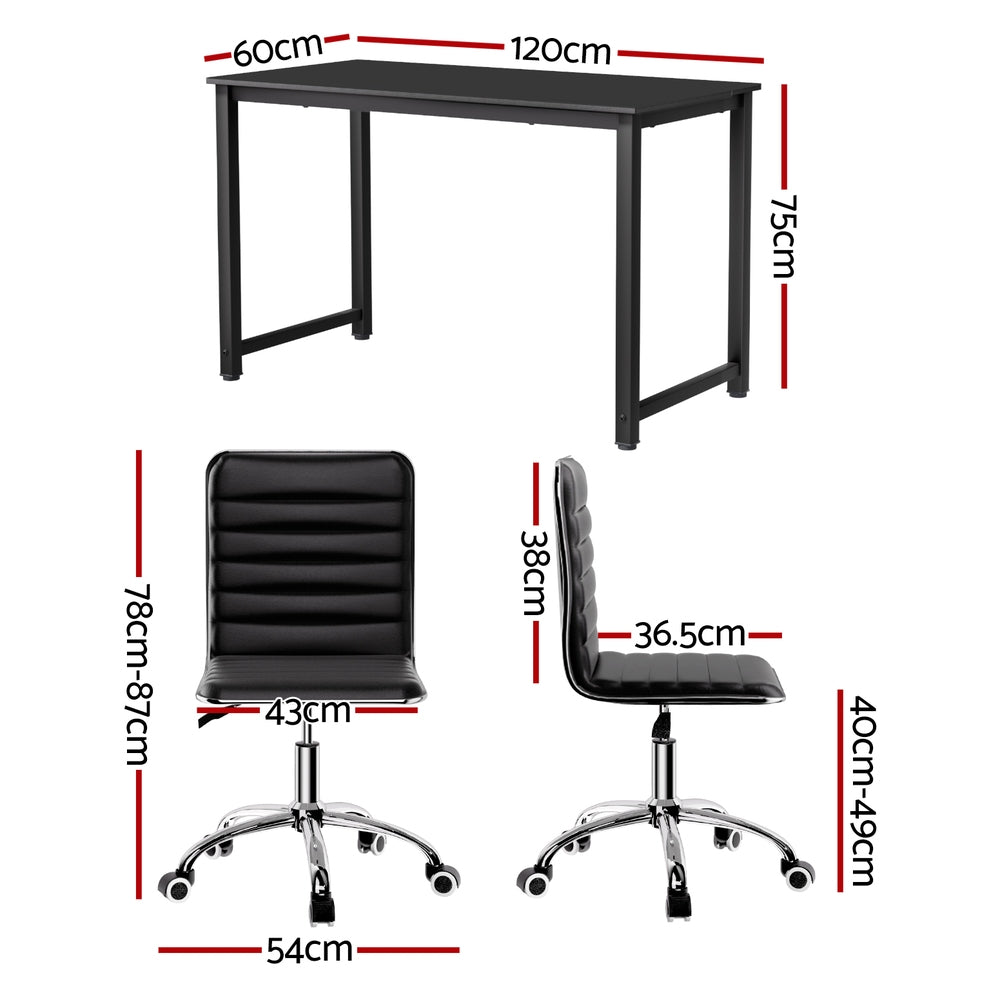 Computer Desk and 120cm Executive Office Chair combo Set PU Leather Low Back Black