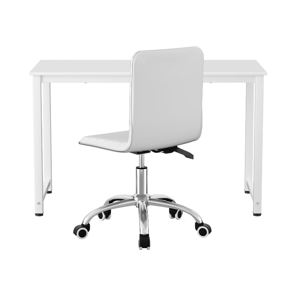 Computer Desk 120cm Executive Office Chairs Set PU Leather Low Back White