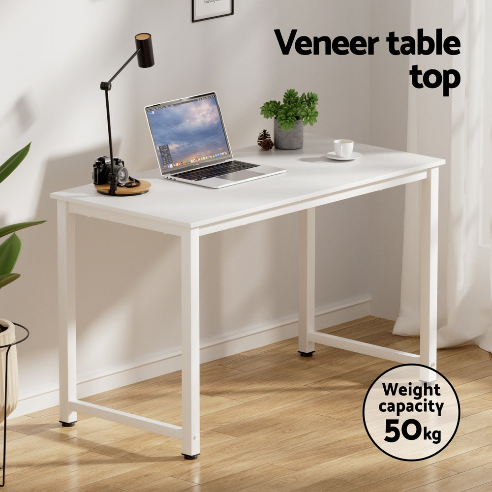 Computer Desk 120cm Executive Office Chairs Set PU Leather Low Back White