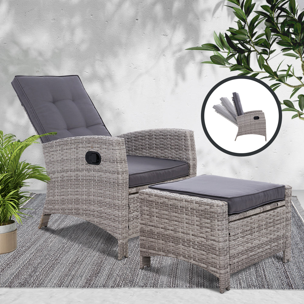 Recliner Chair Sun lounge Wicker Lounger Outdoor Patio Furniture Adjustable Grey