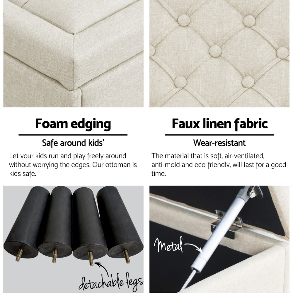 Artiss Storage Ottoman Blanket Box 96cm Linen Taupe