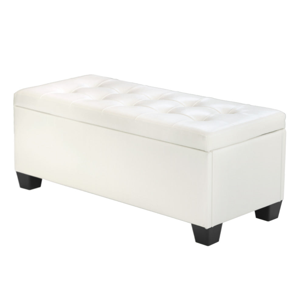 Storage Ottoman Blanket Box 97cm Leather White