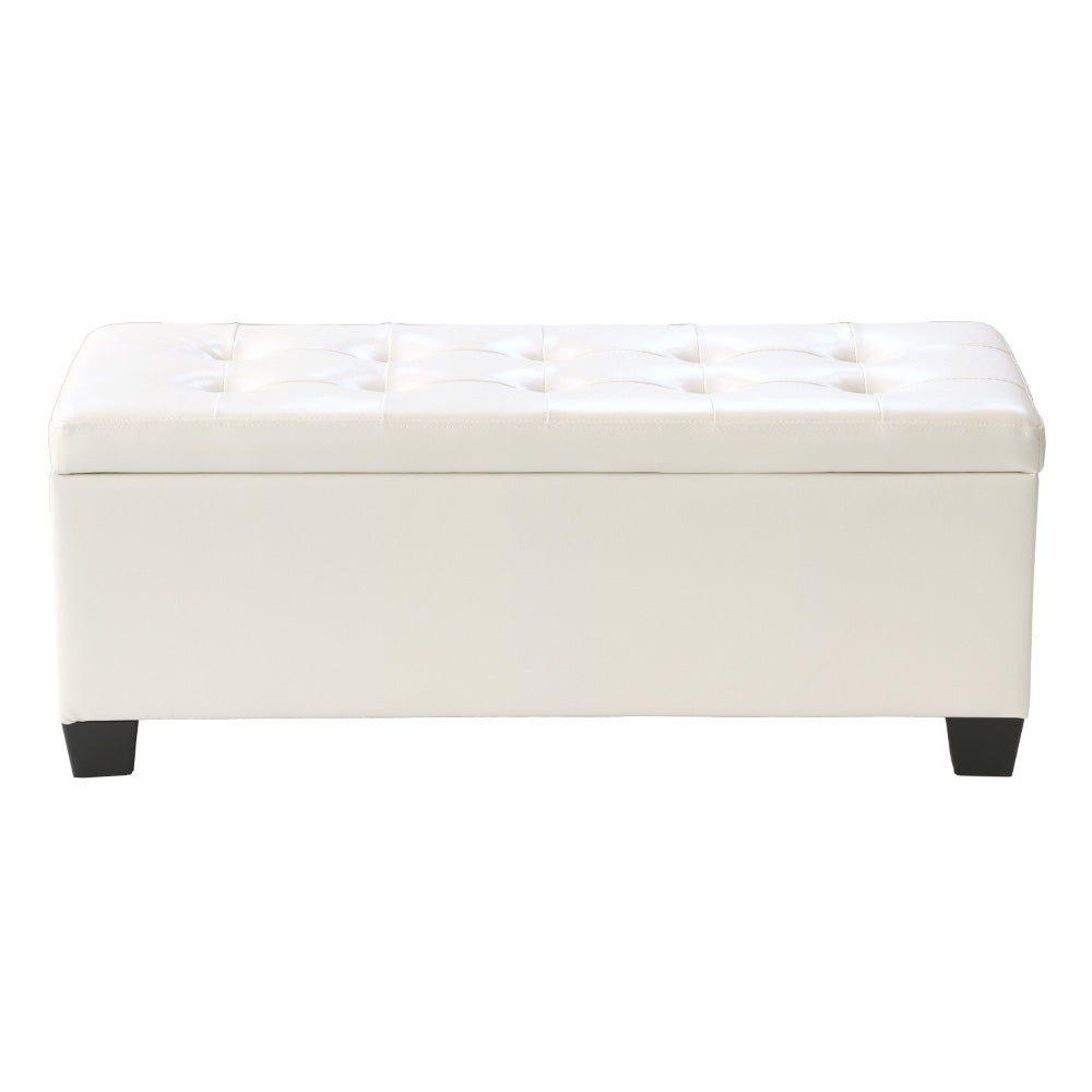 Storage Ottoman Blanket Box 97cm Leather White