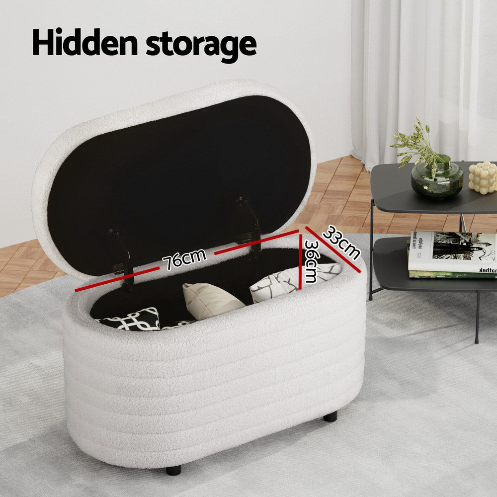Storage Ottoman Blanket Box 87cm Boucle Fabric Oval