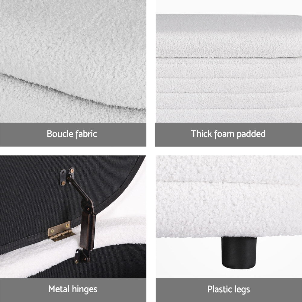 Storage Ottoman Blanket Box 87cm Boucle Fabric Oval