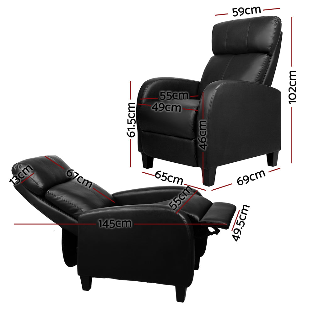 Leather Reclining Armchair - Black