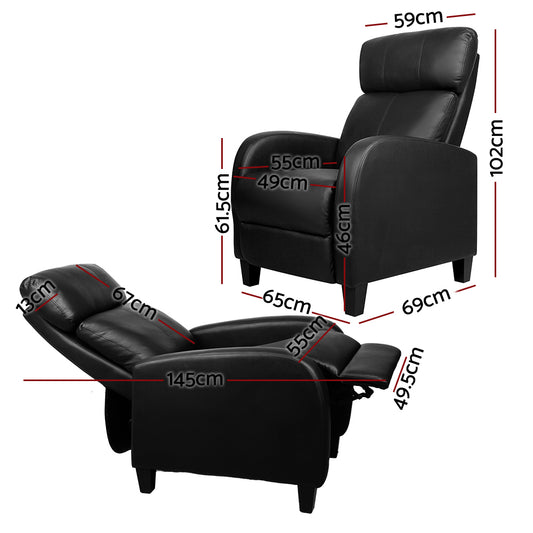 Leather Reclining Armchair - Black