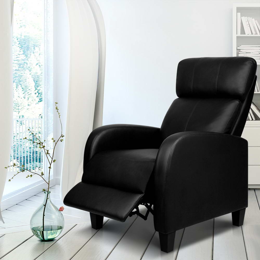 Leather Reclining Armchair - Black