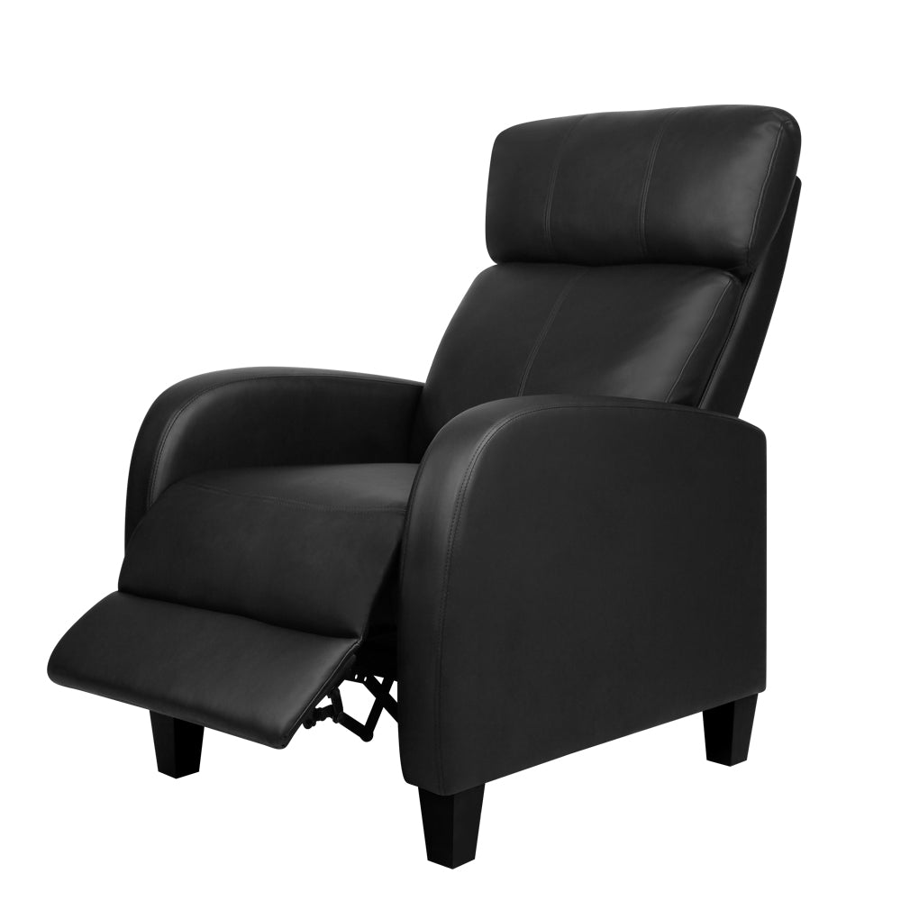 Leather Reclining Armchair - Black